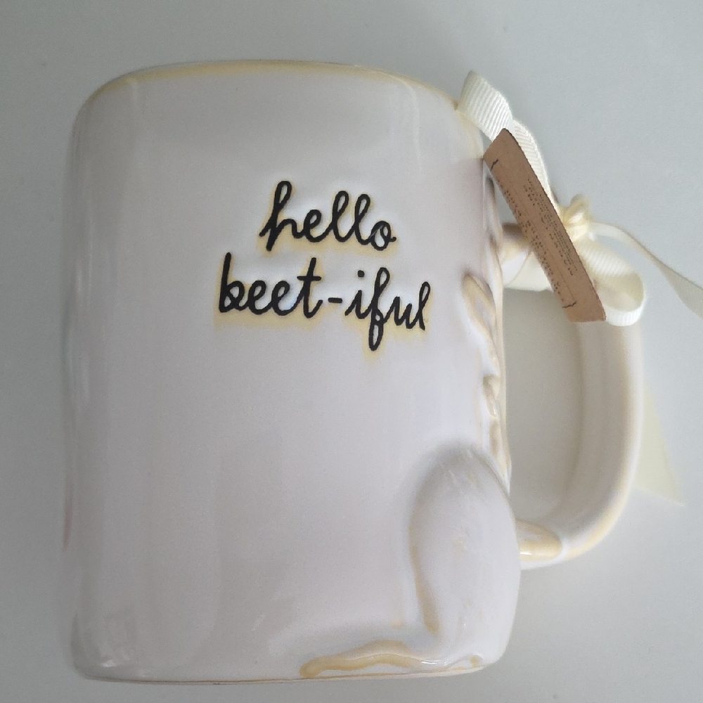Rae Dunn "Hello Beet-iful" off white mug Spring - Garden -The Office themed. NWT